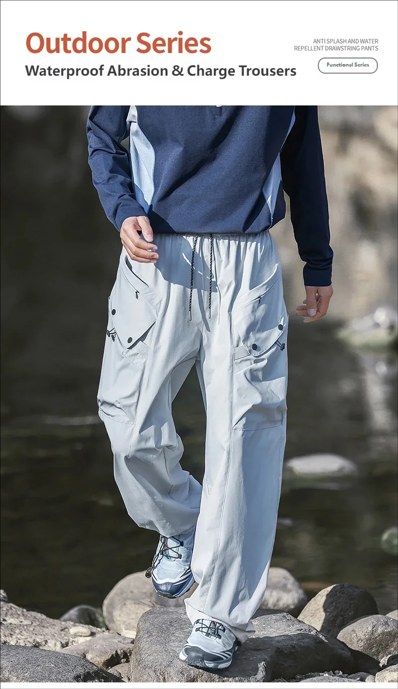Men's Green Quick Dry Cargo Hiking Pants with Drawstring Waist