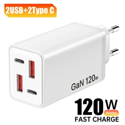 Powerful 120W Multi - Port USB & Type - C Charger with EU & UK Plug Adapters - EU White