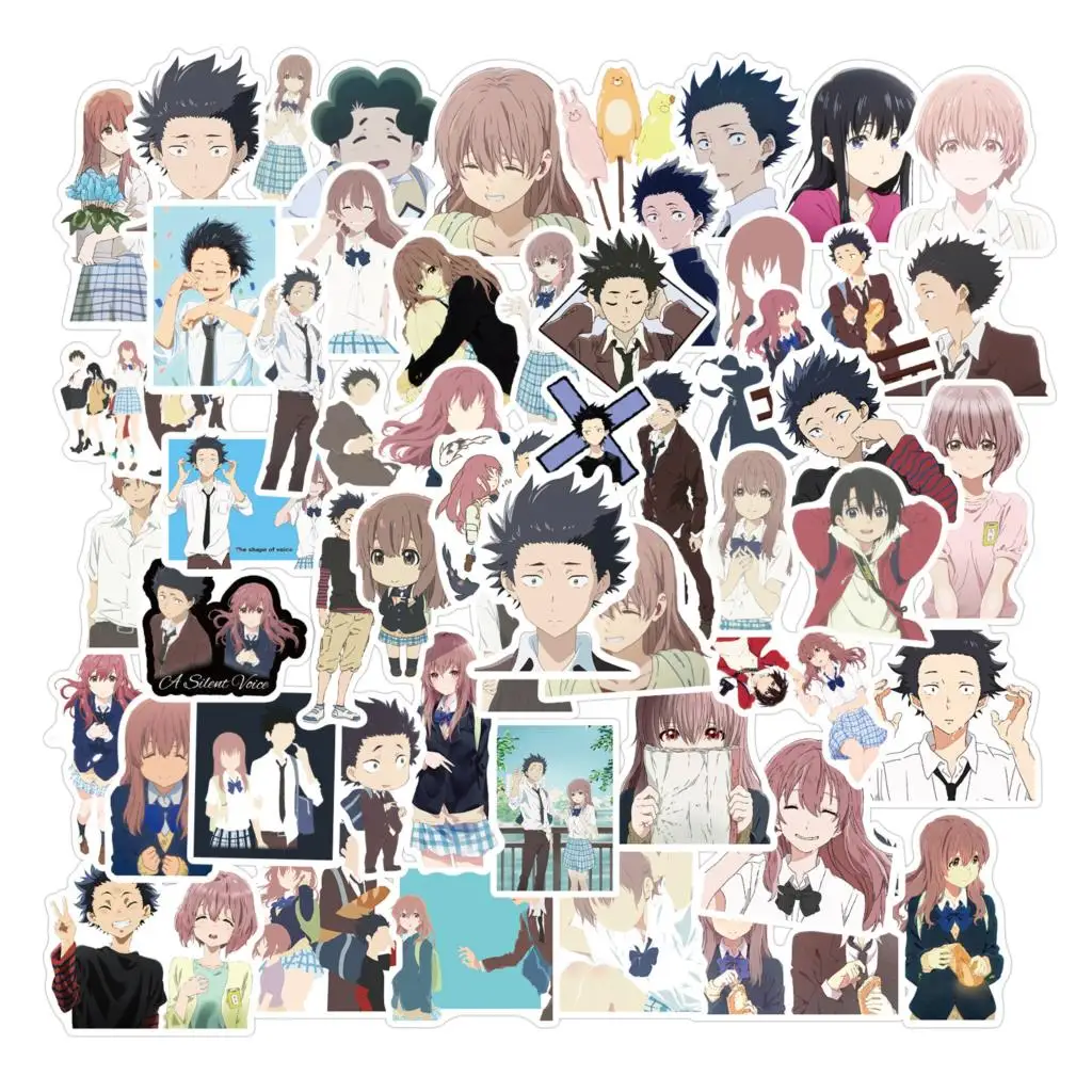 10/50Pcs/Set Anime Stickers The Shape Of Voice A Silent For Laptop Fridge Guitar Luggage Skateboard Decal Cartoon Sticker 10 30 50pcs bungou stray dogs anime sticker scrapbook bike mobile laptop kids toys diy car guitar fridge decal decor stickers