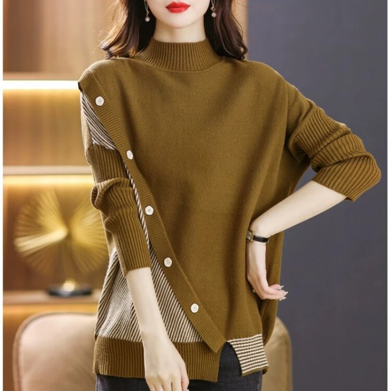 

Oversized Sweater Half High Collar Pullover Sweaters Batwing Sleeve Sweater Loose Knitwear Top Jumper 2023 Winter Women Clothing