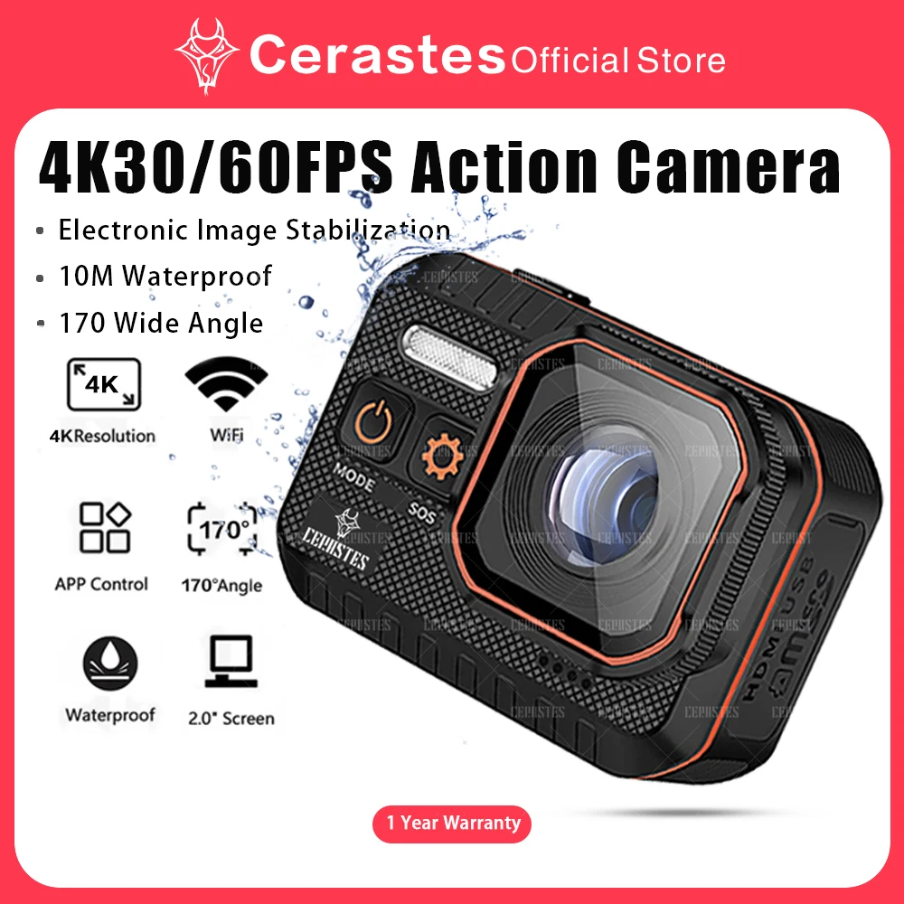 CERASTES 액션 카메라, 와이파이 원격 2.0 인치 HD 화면, 방수, 운전 녹음기 다이빙 및 야외 스포츠에 이상적, 4K60FPS Best Top5 CERASTES 액션 카메라, 와이파이 원격 2.0 인치 HD 화면, 방수, 운전 녹음기 다이빙 및 야외 스포츠에 이상적, 4K60FPS Best Top5