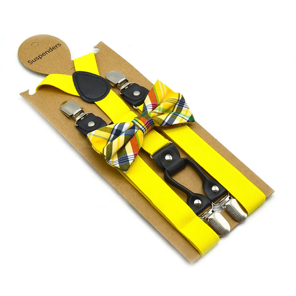 Solid Color Bowknot Elastic Leather Suspenders Braces Men Women Adjustable Straps For Wedding Suit Skirt Accessories Gift