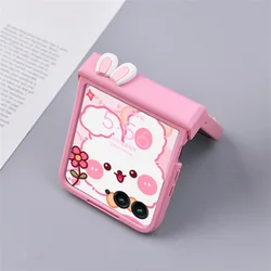 Cute Korean Pink Rabbit Ear Portable Rope Phone Case - Shockproof Cover for Razr 50 Ultra (A)