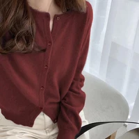 O Neck Solid Color Simple Short Loose Fit Knitted Cardigan Pring Autumn Sweet Casual Long Sleeve Sweater Jacket Women New 9053 - Image 5