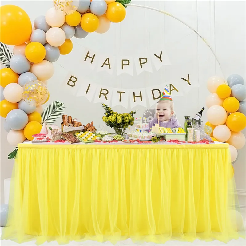 4FT/6FT/9FT Blue Tulle Table Skirt Wedding Party Tutu Tableware Cloth Baby Shower Gender Reveal Birthday Party Home Decoration