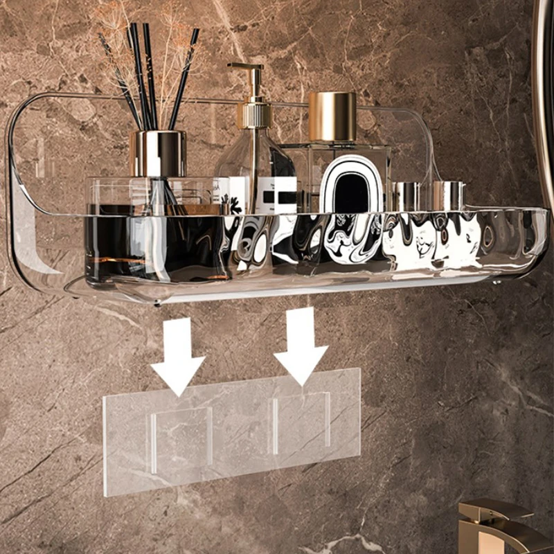 Bathroom Storage Rack Acrylic Transparent Storage Rack Bathroom Wall Mounted Punch Free Cosmetic Storage Tray Makeup Organizer Bathroom Kitchen Shelf
