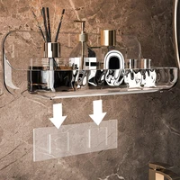 Acrylic Transparent Storage Rack Bathroom Wall Mounted Punch Free Cosmetic Storage Tray Makeup Organizer Bathroom Kitchen Shelf 2