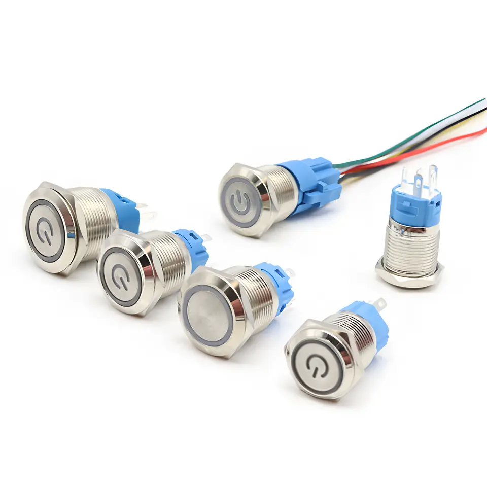 16mm 19mm 22mm Metal Push Button Switch Momentary/Latching Flat Head Led Light Red Yellow Blue Green White 3V 12V 24V 220V image 2