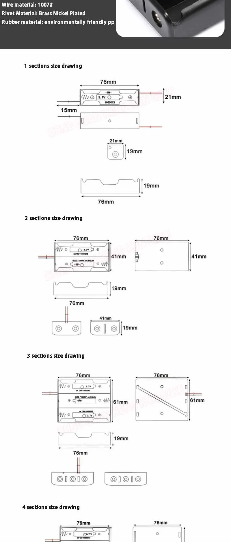 18650/26650 Batteriehalter mit Schalter & Abdeckung, DIY Batterie-Organizer-Box 1/2/3/4 Fächer, Kabel-PCB-Anschlüsse Batterie-Aufbewahrung – Detail 2
