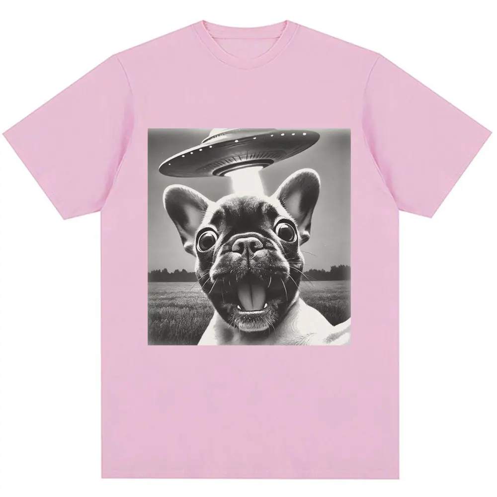 French Bulldog UFO Meme Vintage Graphic Oversized Cotton T-Shirt