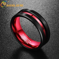 BONLAVIE Men's 8MM Black and Red Tungsten Carbide Ring Matte Finish Beveled Edges Size 7 To 16  For Men and Women 2