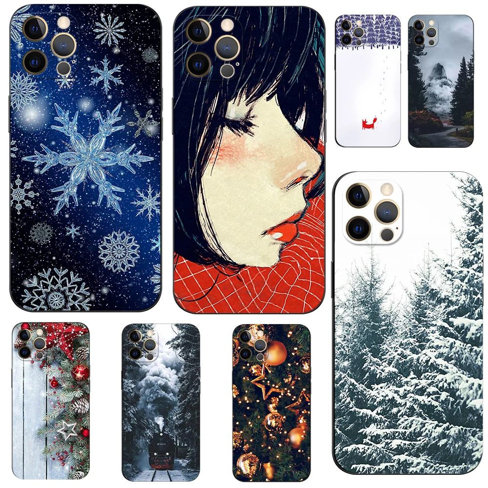 Per Iphone 12 Custodia Per Iphone 12 Mini 12 Pro Max Cover Per Apple Iphone12 12Pro Bumper Custodia In Tpu Nero Inverno Natale Fiocco Di Neve