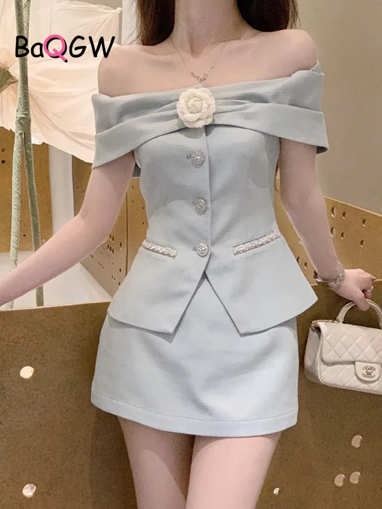 

BaQGW High Quality Korean Fragrance 2 Piece Sets Women Outfit Elegant Shirt Top + Skirt Suits Fashion Office Lady Matching Set