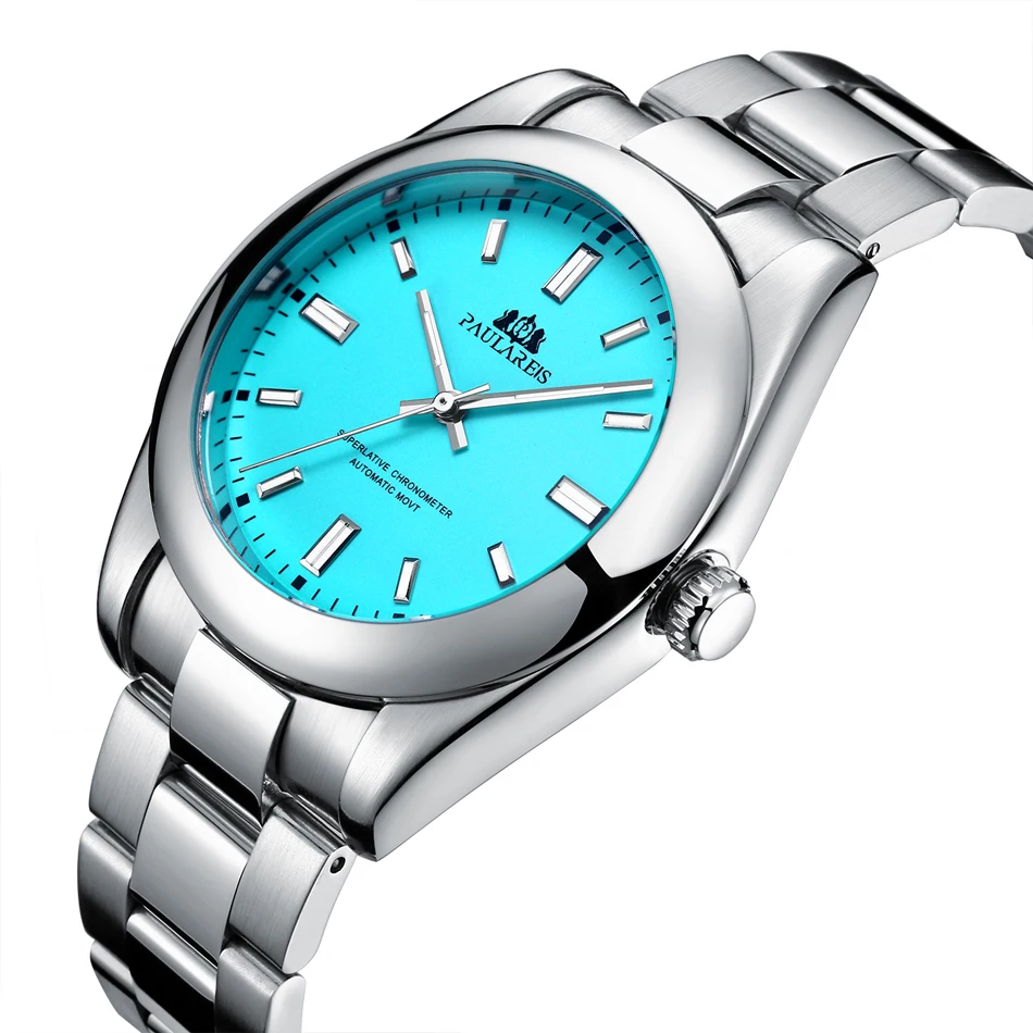 Hommes automatique auto-vent mécanique en acier inoxydable de luxe rouge jaune ciel bleu vert coloré arc-en-ciel cadran 41mm_voghion.com