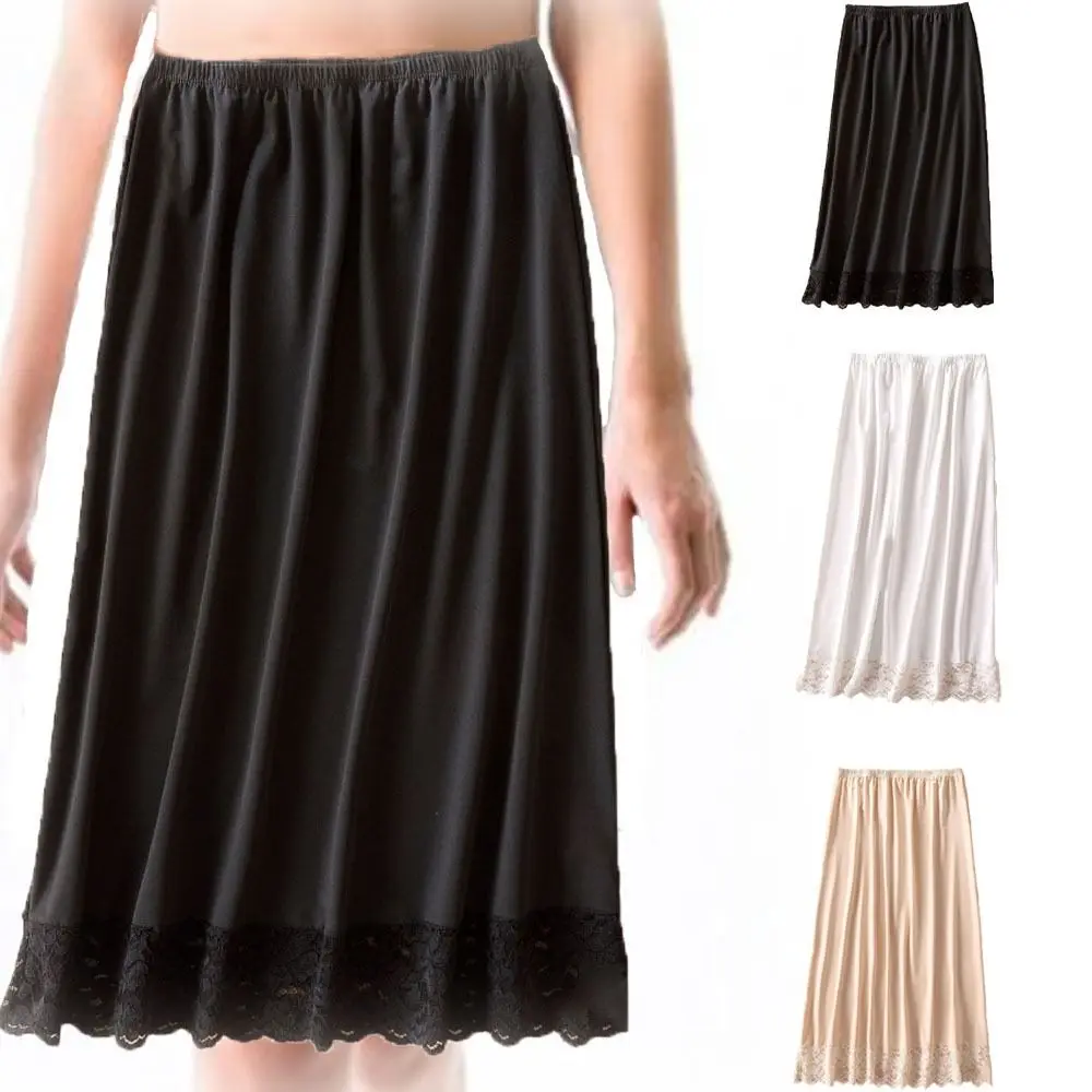Anti-glare Women's Lace Long Petticoat Mesh Flower Inside Take Safety Underskirt Slips Pure Color Prevention Security