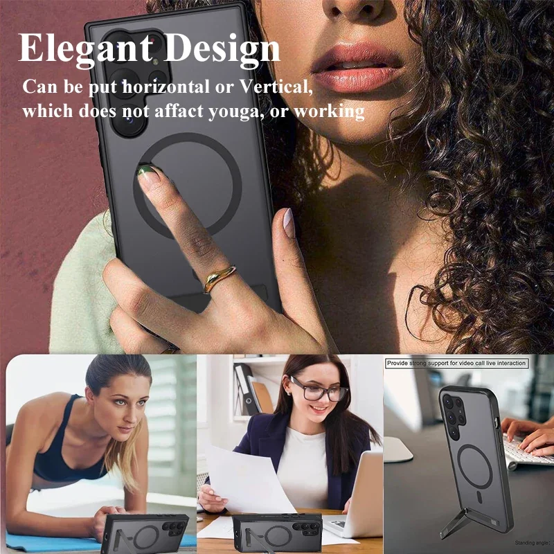 Strong Magnetic Mobile Phone Case with Kickstand - Clear Black Cover