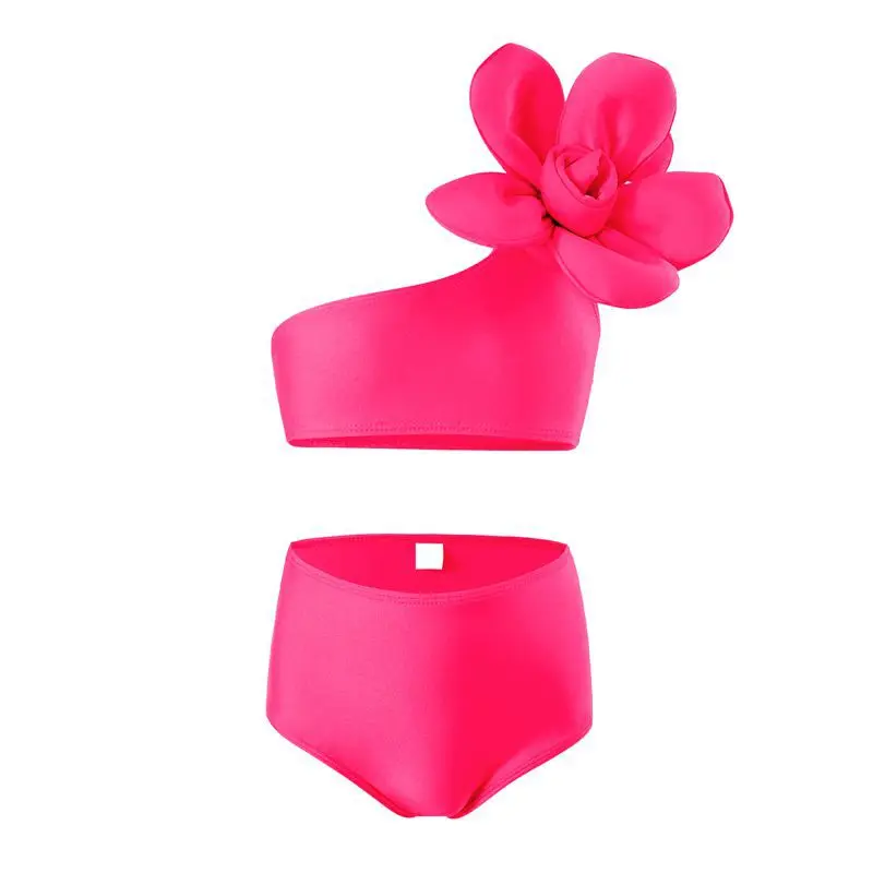 thumbnail image 1 of Conjunto de bikini de verano para niñas pequeñas con flores grandes, bonito traje de baño liso para niñas pequeñas, traje de baño de dos piezas para playa y sol, 1 of 5