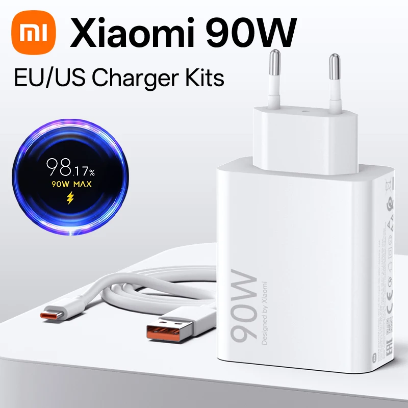 90W USB Fast Charger EU Turbo with Type C USB Charging Cable
