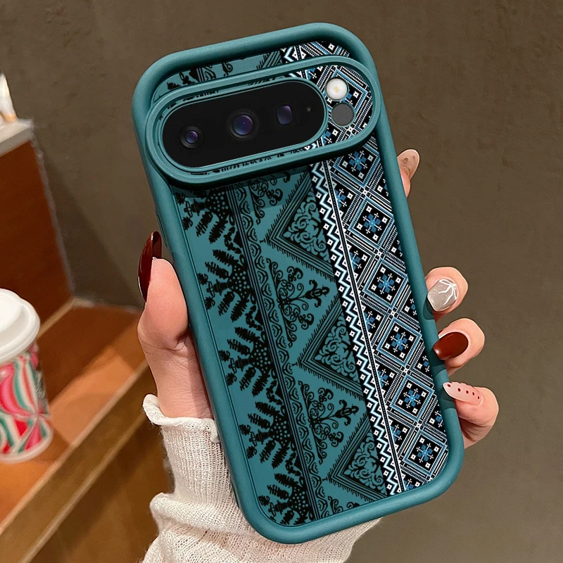 Vintage Totem Pattern Shockproof Phone Case - Solid Color TPU Soft Cover