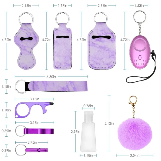 Self Defense Security KeychainSafety Keychain Full Set Set with Personal Alarm Protective Keychain Accessories for Women Girls 6