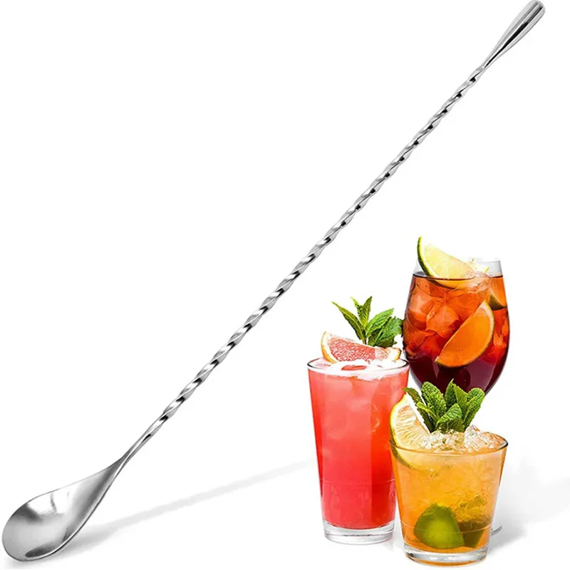 30/40cm Mixing Cocktail Spoon 30/40cm Bar Teadrop Spoon Stir Spiral Pattern Stainless Steel Bartender Tools Bar Tool