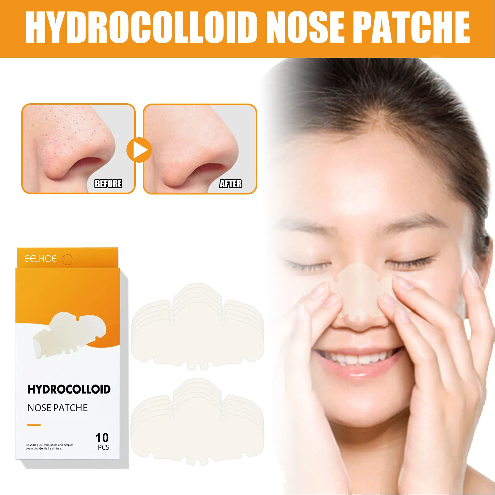 10Pcs Hydrocolloid Nose Patches Hydrocolloid Patches Blackhead Removal Deep Cleansing Pore Strips For Face Nose and Pores