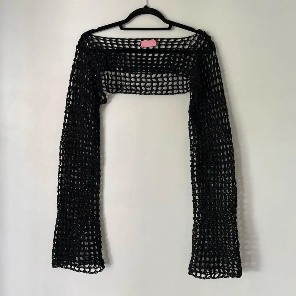 

Women Sweater Cover Up Autumn Blouse Chic Crochet Knit Women's Sweater Tops Stylish Streetwear for Autumn with Hollow Out Design