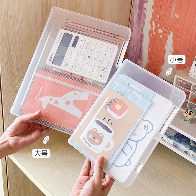 1pc A4 File Storage Box Transparent File Contract Classification Bills Sorting Office Document Case Organizer Supplies 2025
