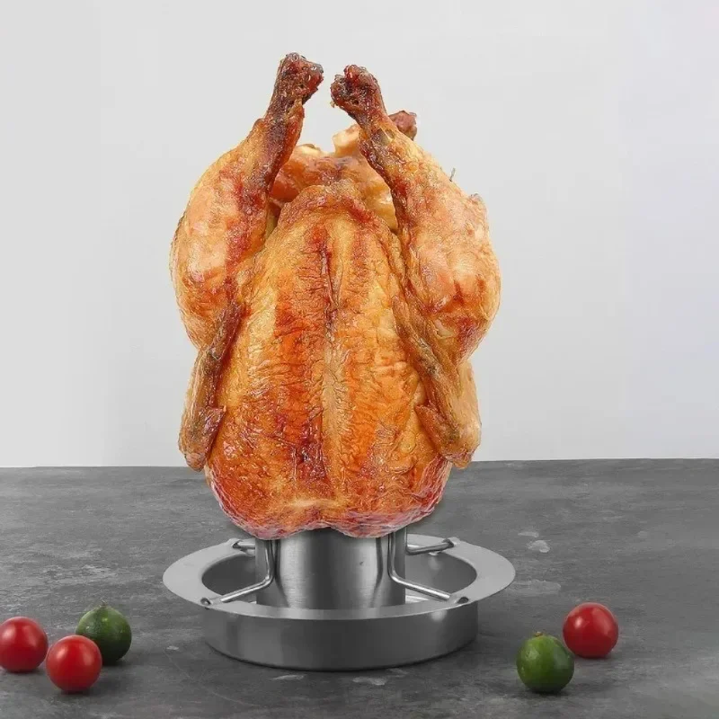 Stainlness Steel Roasting Grill Stand Removable Outdoor BBQ Tool Chicken Roaster Rack Non-stick Grilled Chicken Plate Party LIJI