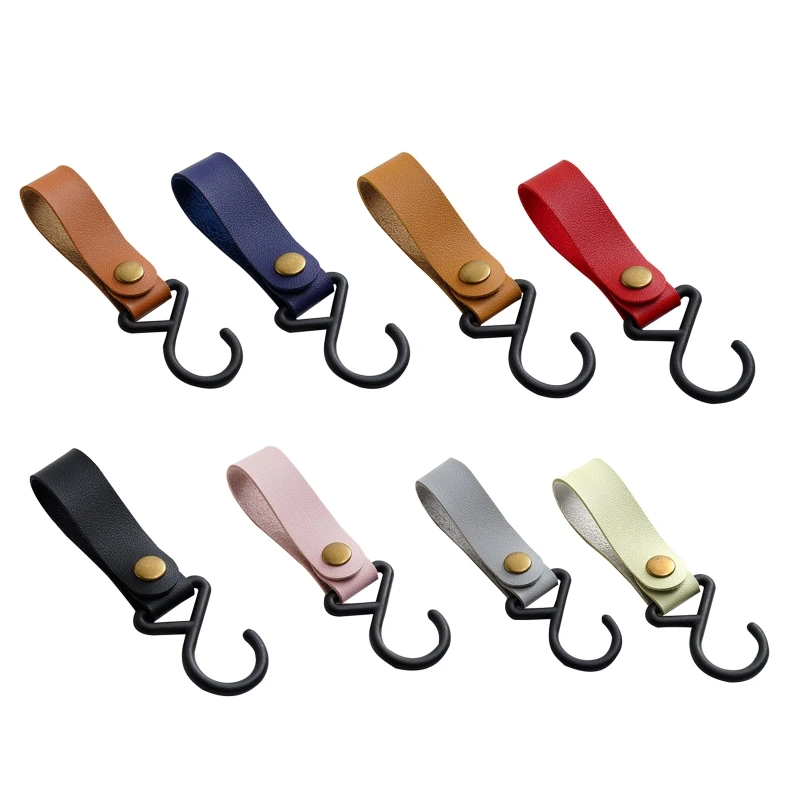 8 Piezas Ganchos En S De Cuero, Ganchos Multifuncionales Para Colgar En Forma De S Con Correa De Cuero Negro Ajustable, Para Camping, Cochecitos De Bebé, Ropa Y Organización Del Hogar