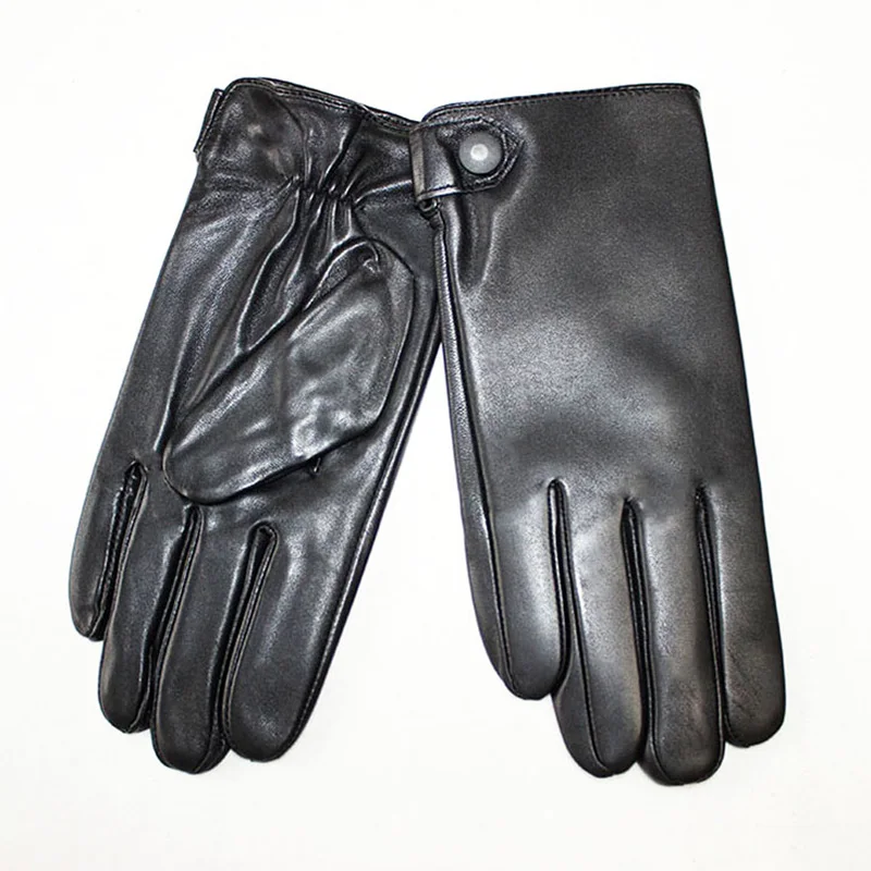 Winter Warm Sheepskin Gloves Men's Leather Points Fashion Simple Style Velvet Lining Wind and Cold Outdoor Motorcycle Riding