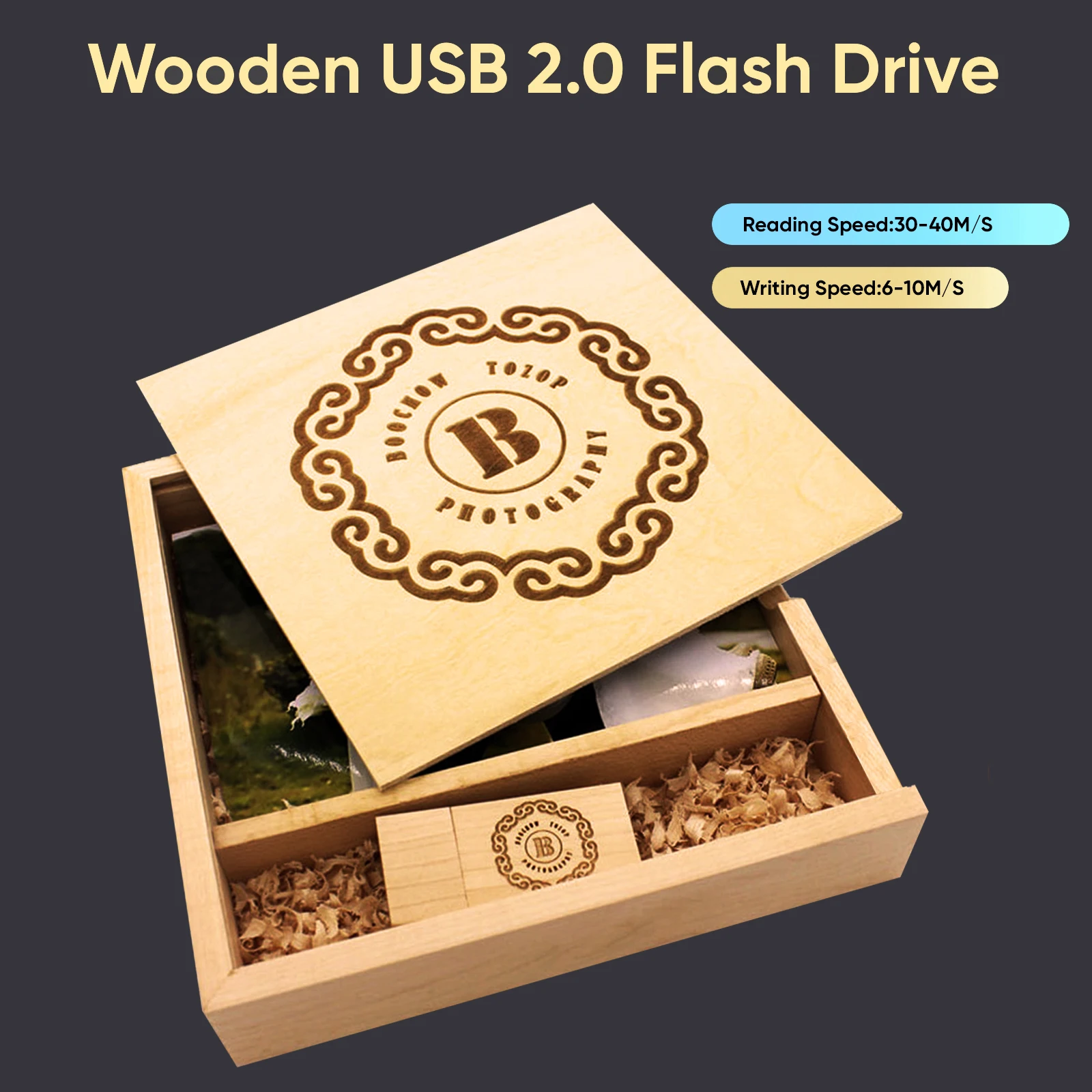 Wood Photo Gift Box USB 2.0 Flash Drives Free Logo Wedding Custom Pen Drive Real Capacity Memory Stick Photography U Disk 64G USB Flash Drive Flash Drive