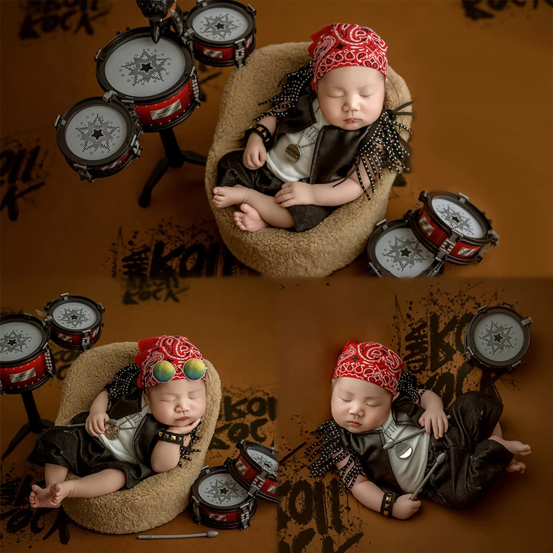 newborn-rock-band-photography-outfits-cool-drum-leather-clothing-theme-set-ornaments-props-studio-shooting-photo-accessories