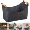 45 X 32 X 40 Cm 57 L Firewood Box Felt Basket with Wooden Handles Large Capacity Foldable Wood Basket for Fireplace & Wood Stove 1