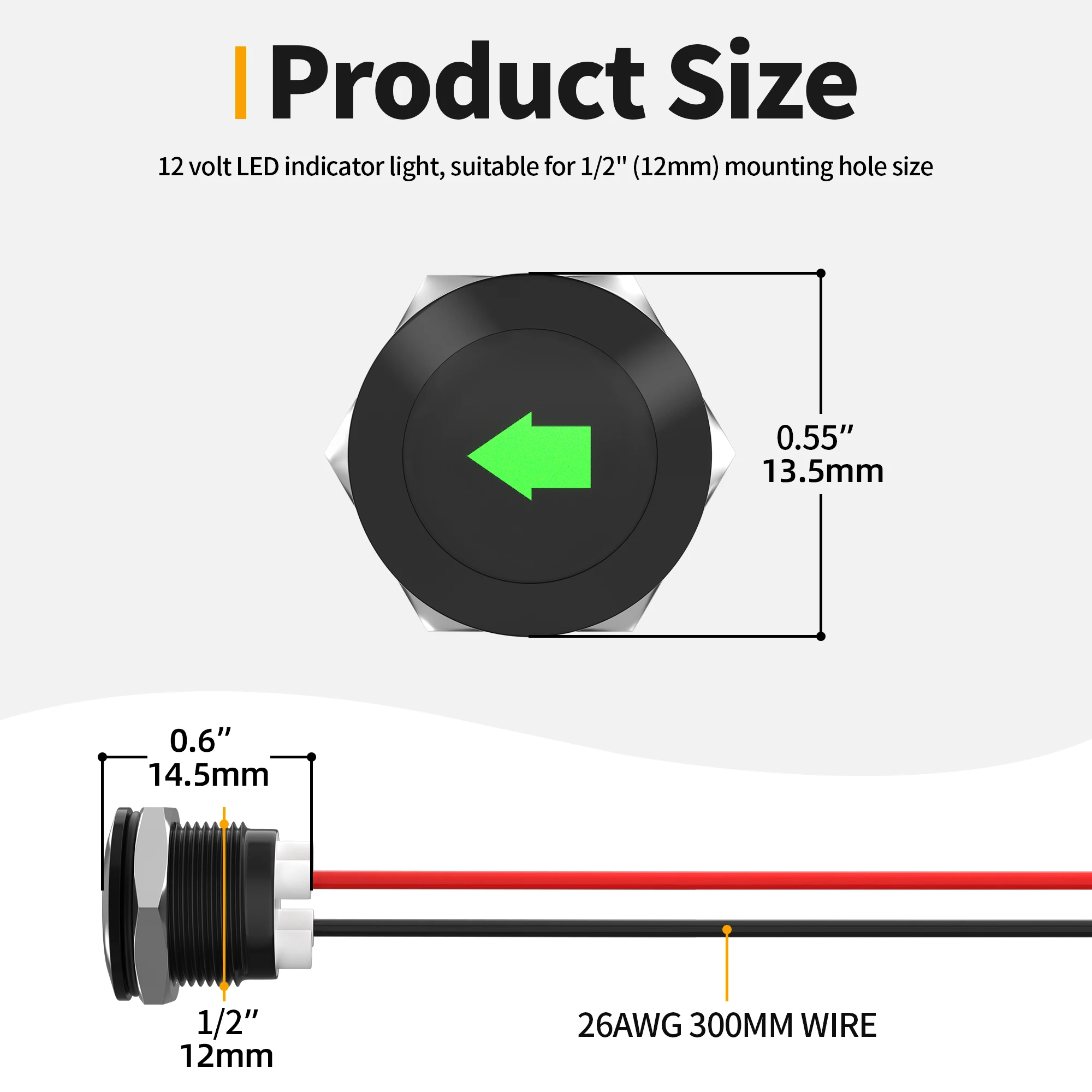 Indicatore Luminoso A LED 14 Mm 12 V, Luce Del Pannello Del Cruscotto A LED Freccia Singola Destra E Sinistra Luce Di Svolta Di Nebbia Di Avvertimento Per La - Foto 7