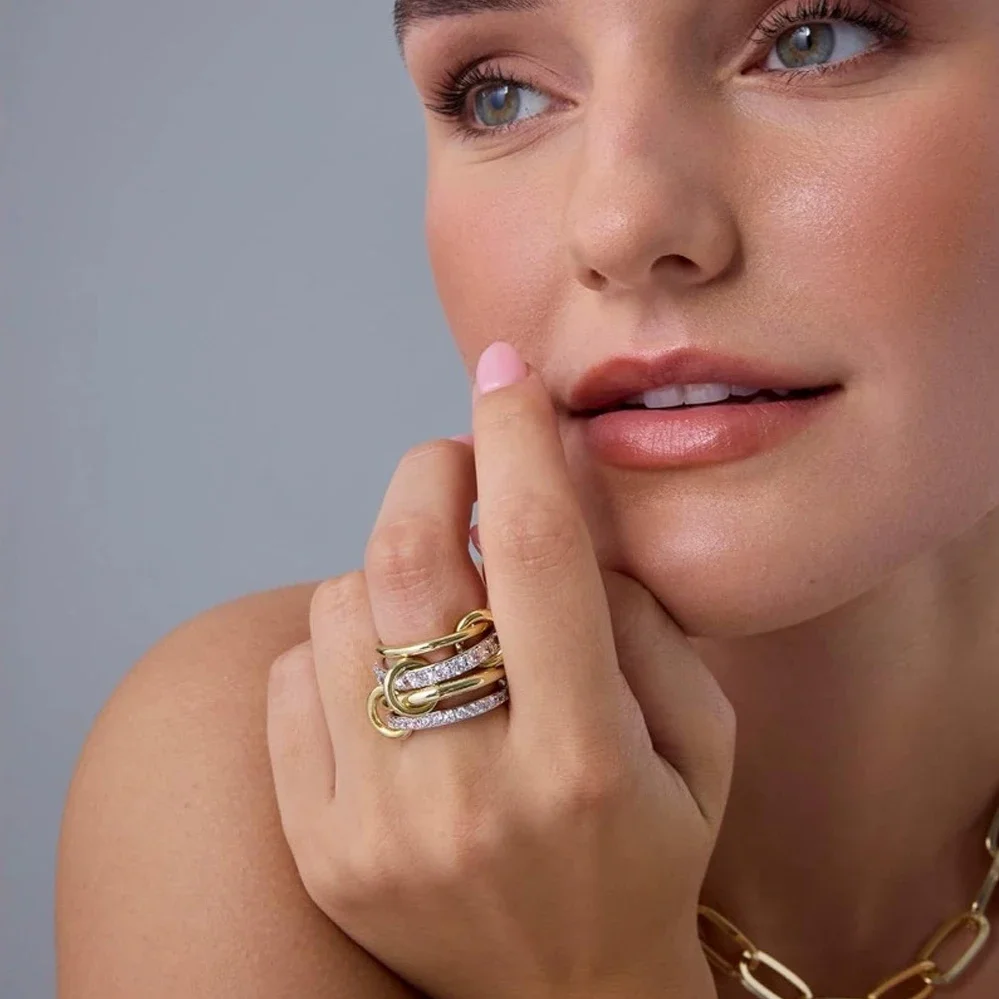 Punk 4-layer Mixed Color Multi-layer Circle Stainless Steel Ring Women Shiny Inlaid Zircon High-quality Waterproof Jewelry Gift