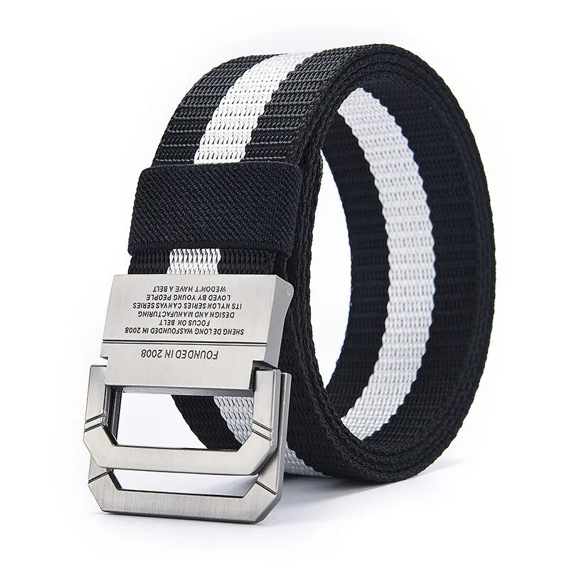 Men's Belt Trend Double Loop Buckle Canvas Belt Women's Belt with Cargo Pants Jeans Belt Outdoor Sports Belt No Perforated Belt
