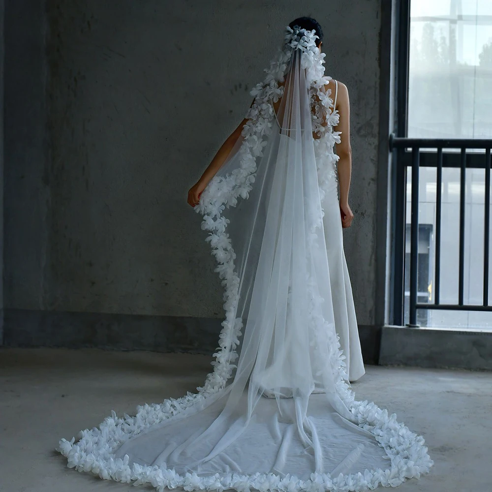 

BL4043 Bride wedding dress flower edge headdress single-layer bridal veil