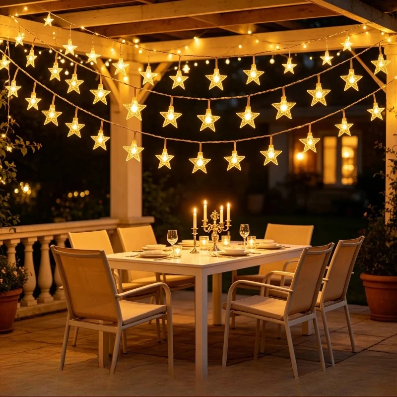 Outdoor Star LED String Lights - Decorative Garland for Parties, Weddings, and Home Gardens