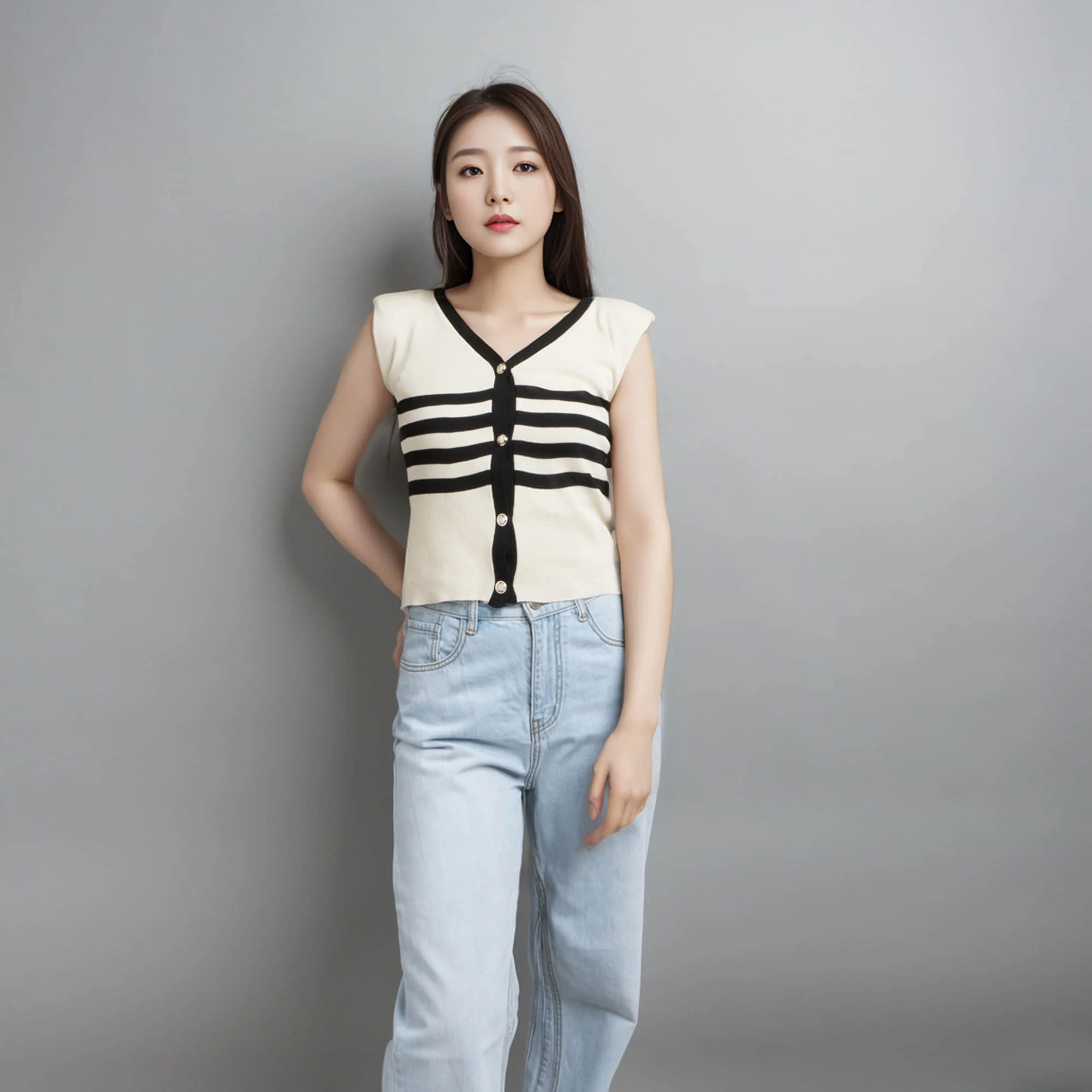 

Small Fragrant Vest Womens Summer French Short Color Contrast V-neck Sleeveless Knitwear Design Sense Striped Vest Top