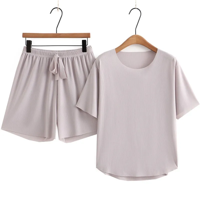 

Плюс Размер Женские Комплекты Свободные Домашние Шелковые Пижамы Топы И Шорты Twinset Негабаритных Кривой Одежда Лето 2023