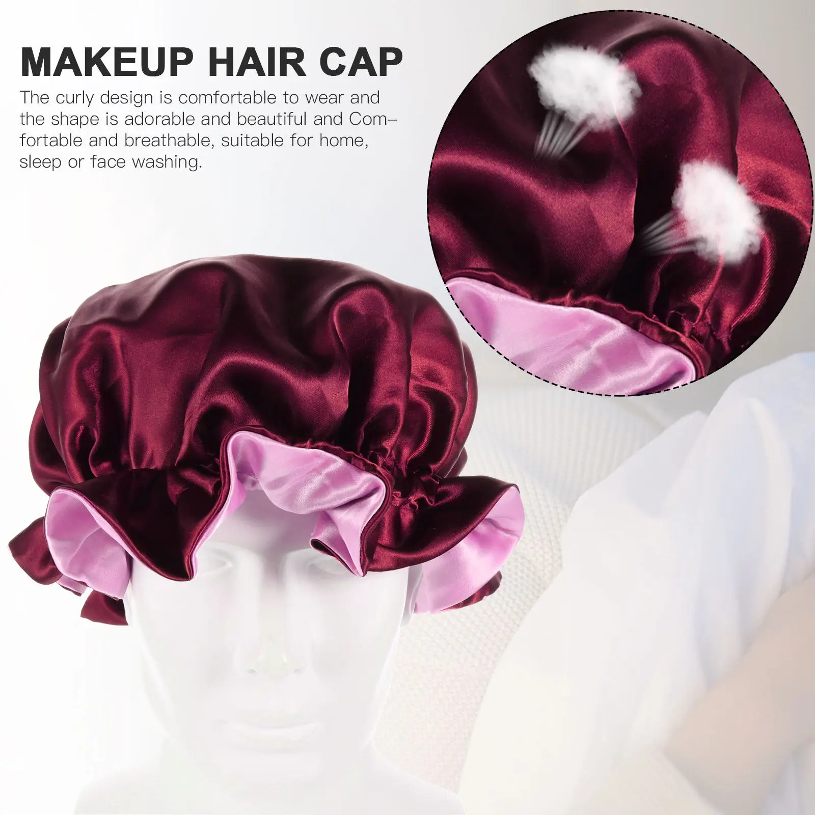 여성용 이중 레이어 새틴 보닛, 조절 가능한 탄성 나이트 수면 모자, 탈모 방지, 부드러운 모발 관리, 실키