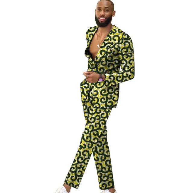 Veste imbibée sans col carillon pour hommes, blazers pour hommes, imprimé FJColorful, vêtements de fête, tenues de mariage africaines pour hommes 1