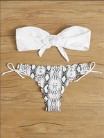 Beach Bikini 2024 Woman Sexy Front Lace Up Tie Bandeau Leopard Swimsuit Female Push Up Ruffled Bow Bathing Suit Thong Swimwear 6