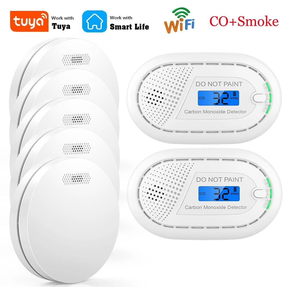 CPVAN Tuya WiFi Smoke Detector Alarm Smart Fire Protection 85dB Carbon Monoxide Alarm Sensor Home Security System Smart Life APP цена и фото