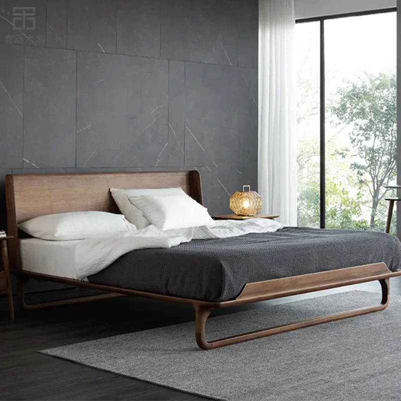 

Custom Nordic light luxury solid wood black walnut 1.8m master bed modern simple new Chinese double bed custom