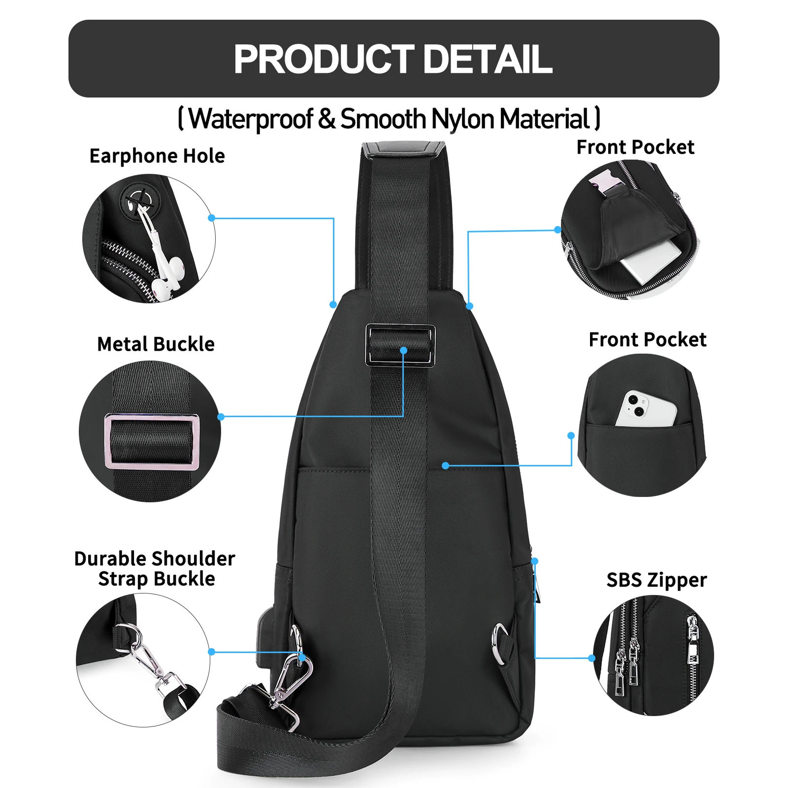 Multi Pocket Functional Chest Bag, Sports Fitness Business Sling Bag,Travel Men's Shoulder Bags & Backpack, Nylon Crossbody Bag