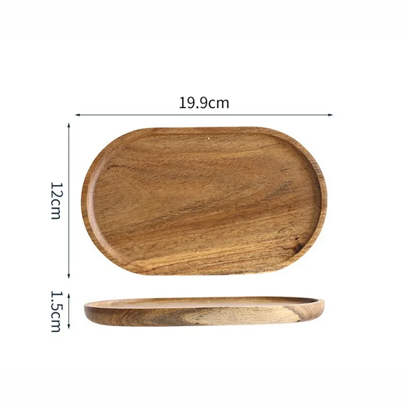 1PCS Japanese Tableware Wooden Plate Acacia Oval Tray Mini Solid Wood Small Plate Children's Whole Wooden