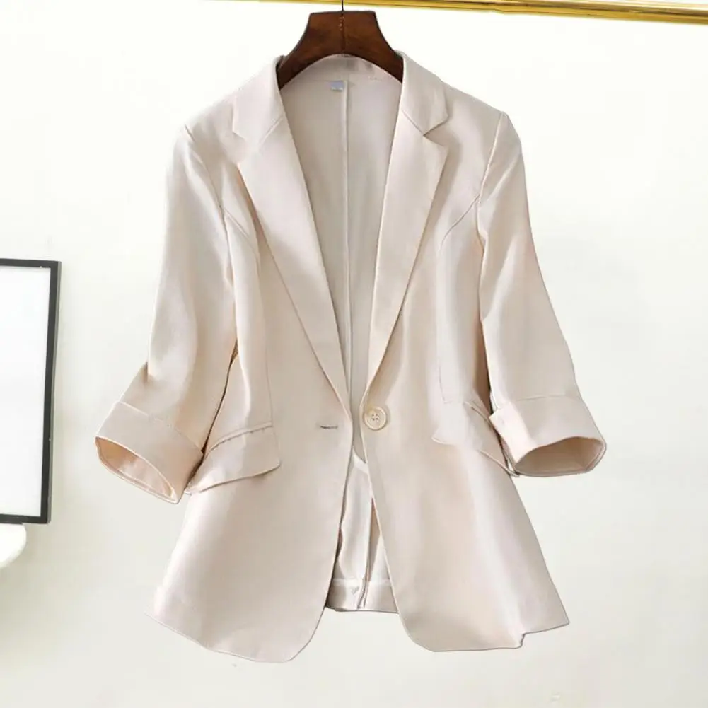 

Женский офисный пиджак на пуговицах, элегантный однотонный костюм с рукавом семь минут, Блейзер, пальто, Летняя короткая куртка, пальто, женская одежда, 2024