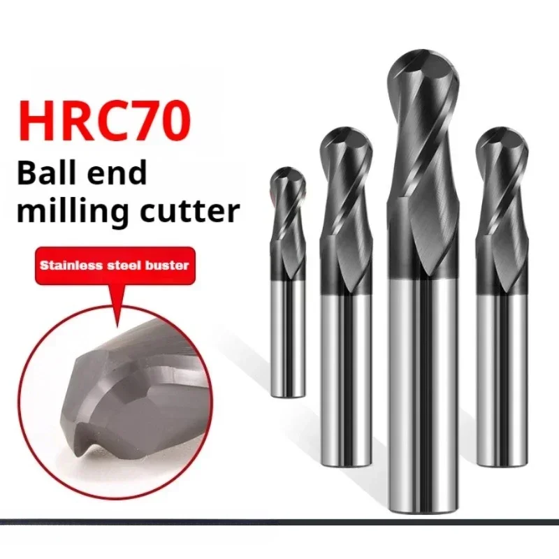 HRC70 Ball Nose End Mill Tungsten Carbide Cutter CNC Router Bit 2 Flute R0.5 2 4 6 8 10mm Metal Steel Machining Tool